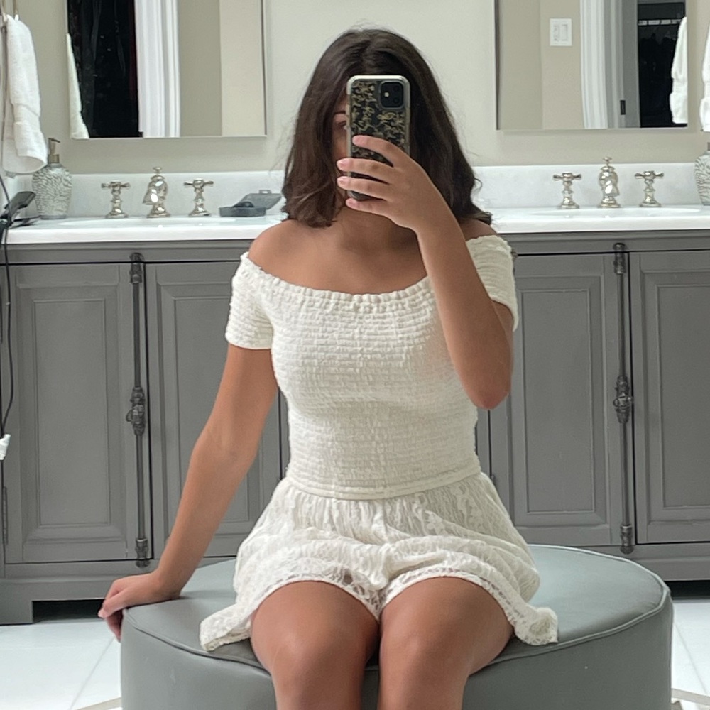 White off the shoulder lace jumper